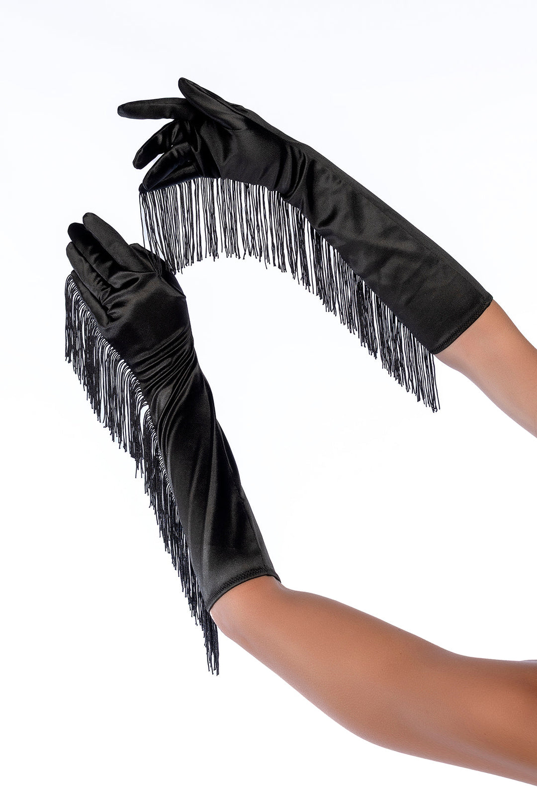 Satin Opera Gloves with Fringe Trim