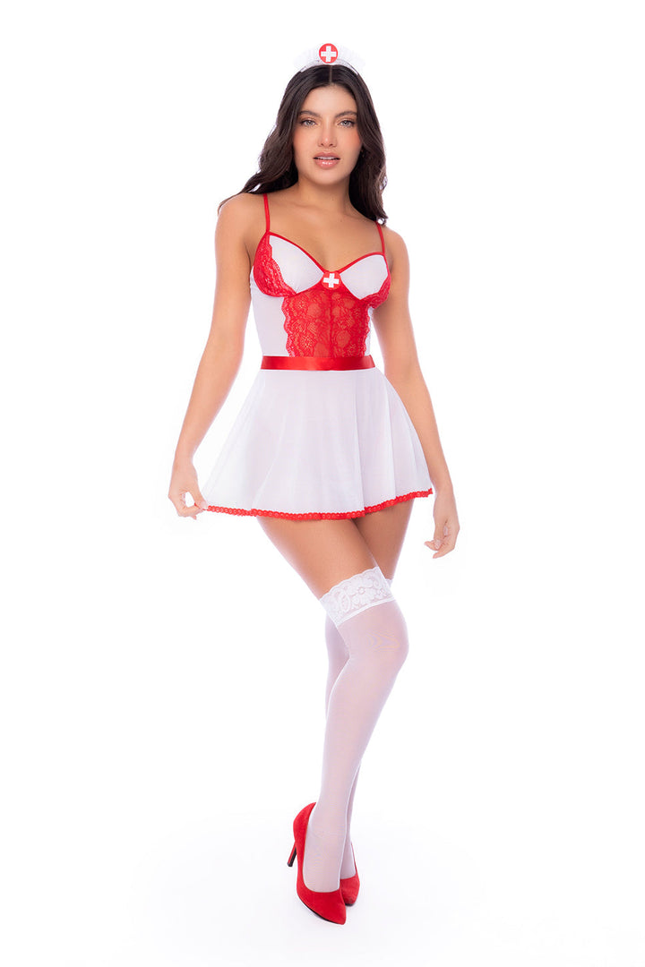 Nurse-Inspired Costume Set with Lace Bodice &amp; Tie-Back Skirt