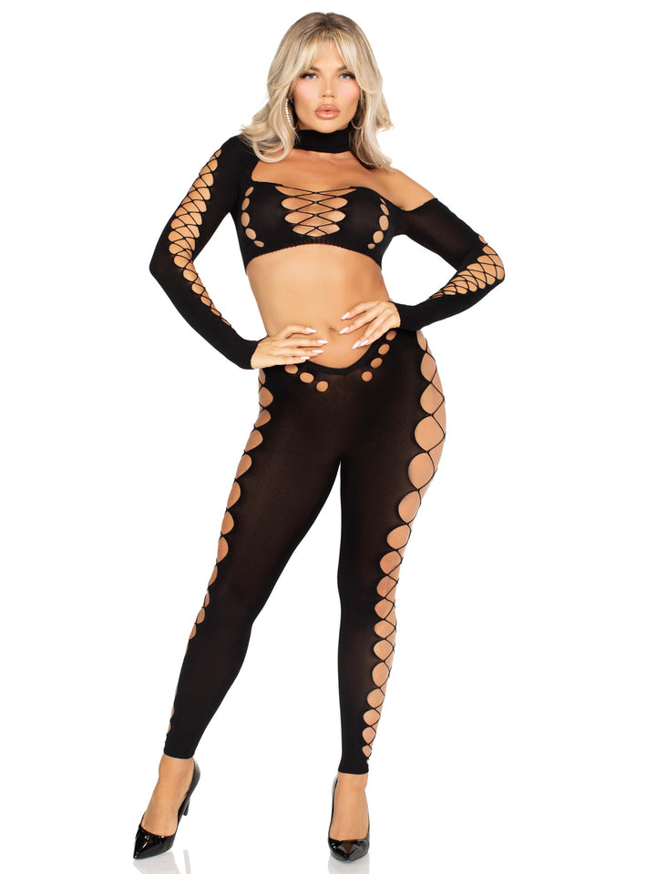 Seamless Asymmetrical Cut-Out Crop Top and Footless Tights