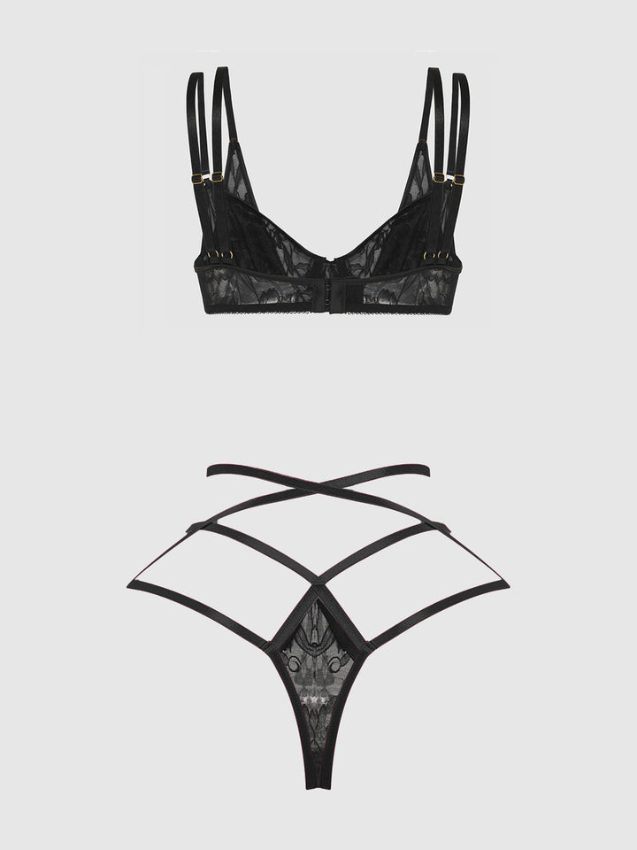 FLORA LACE BRA &amp; STRAPPY THONG SET