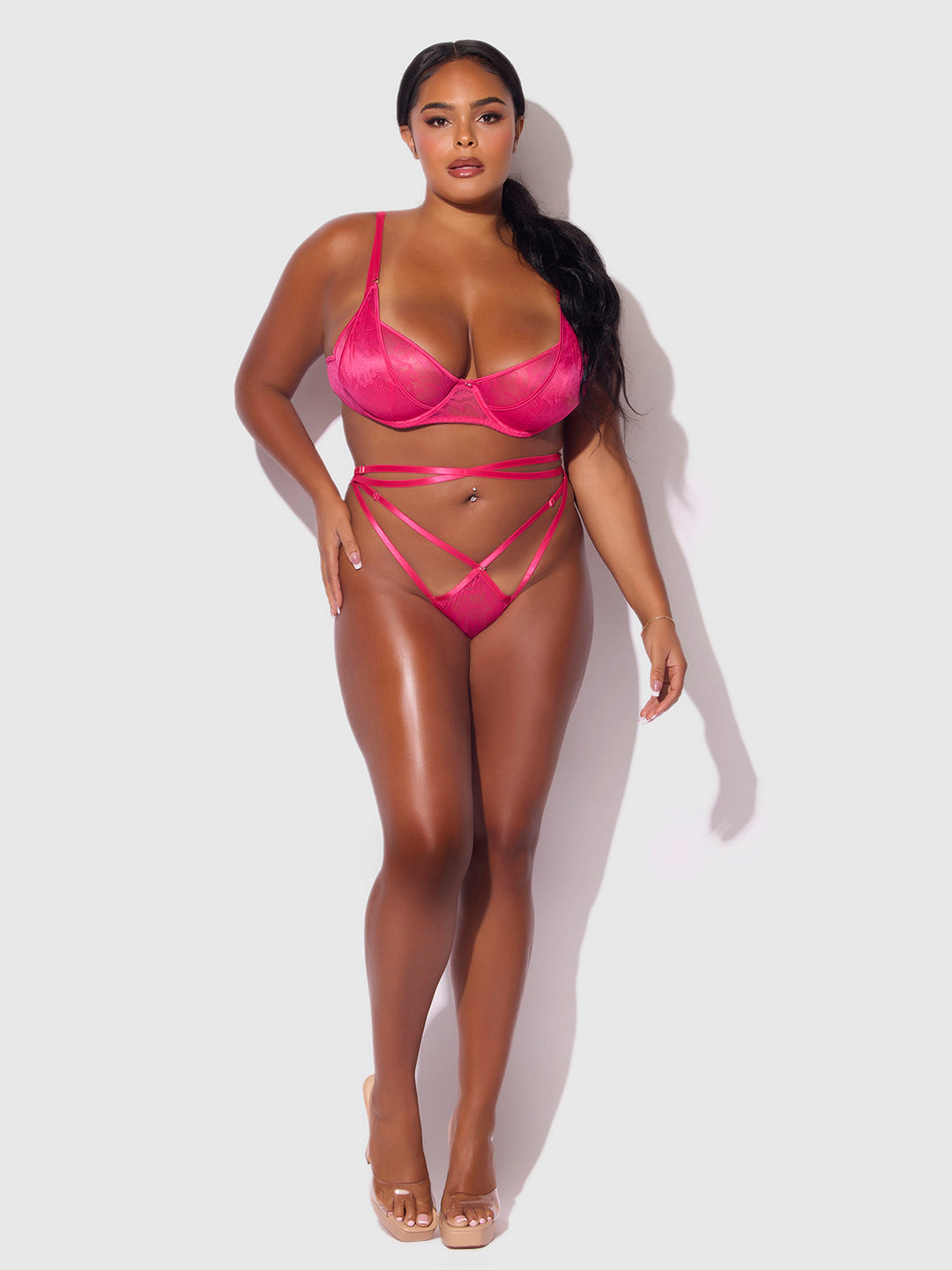 FLORA LACE BRA &amp; STRAPPY THONG SET