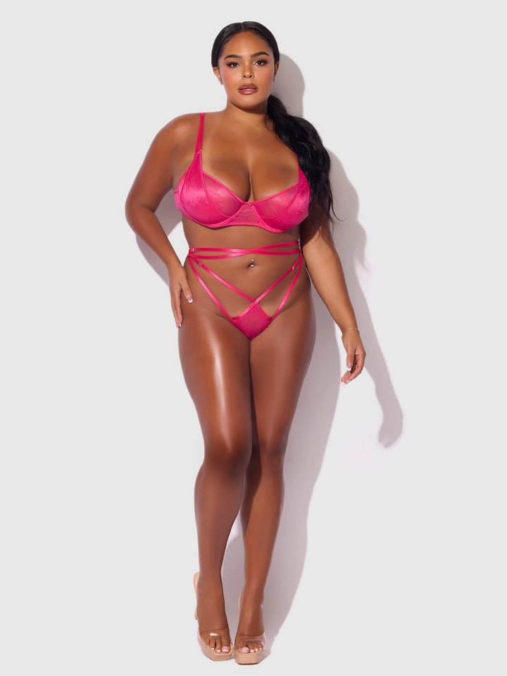 FLORA LACE BRA &amp; STRAPPY THONG SET