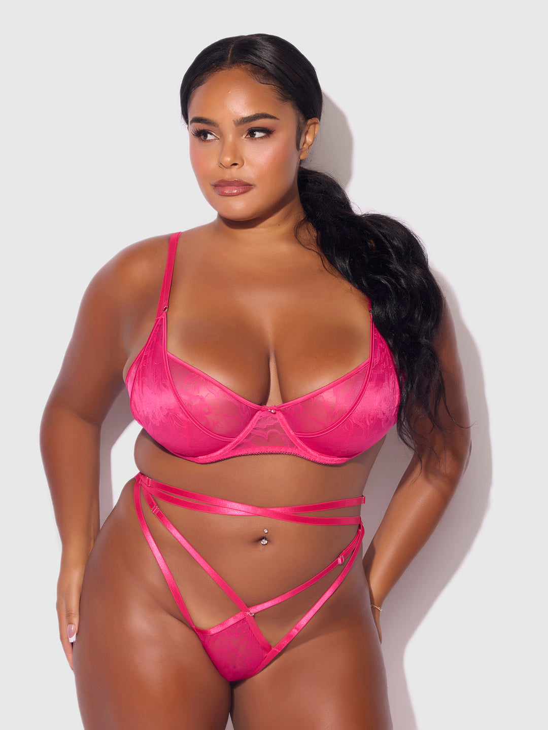 FLORA LACE BRA &amp; STRAPPY THONG SET
