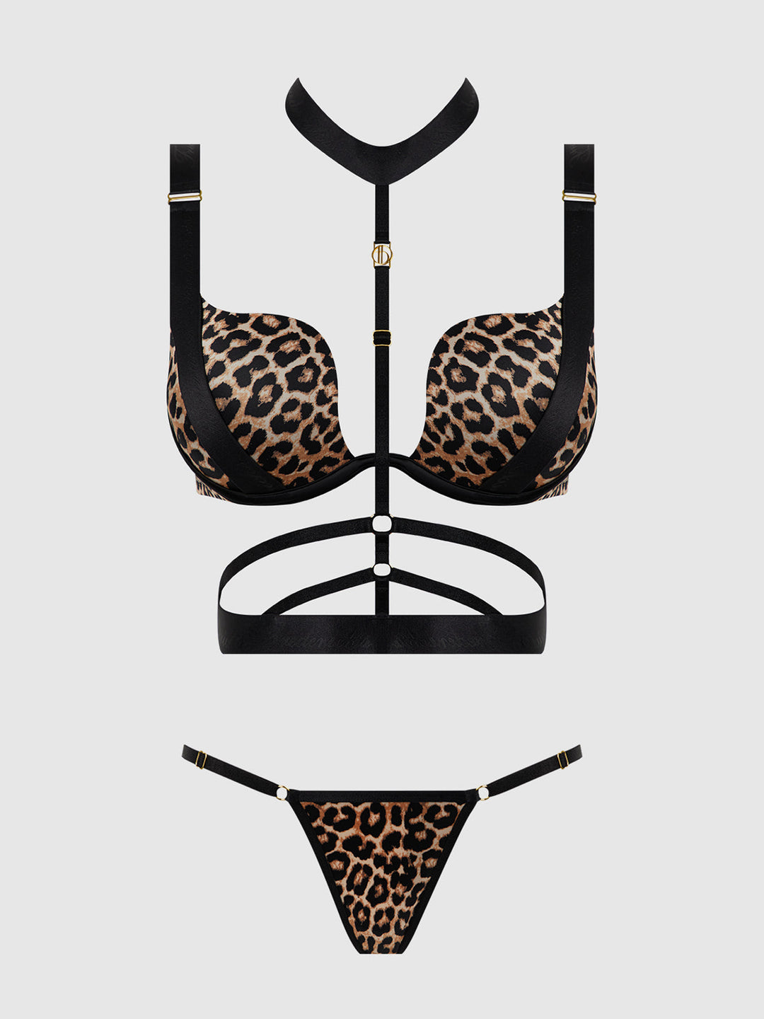 DEVON STRAPPY PUSH UP BRA, HARNESS &amp; G-STRING SET