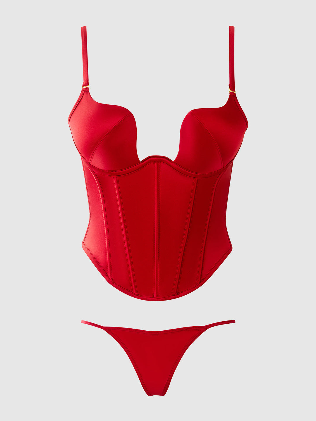 BRIGETA SATIN PLUNGE PUSH UP BUSTIER &amp; G-STRING SET