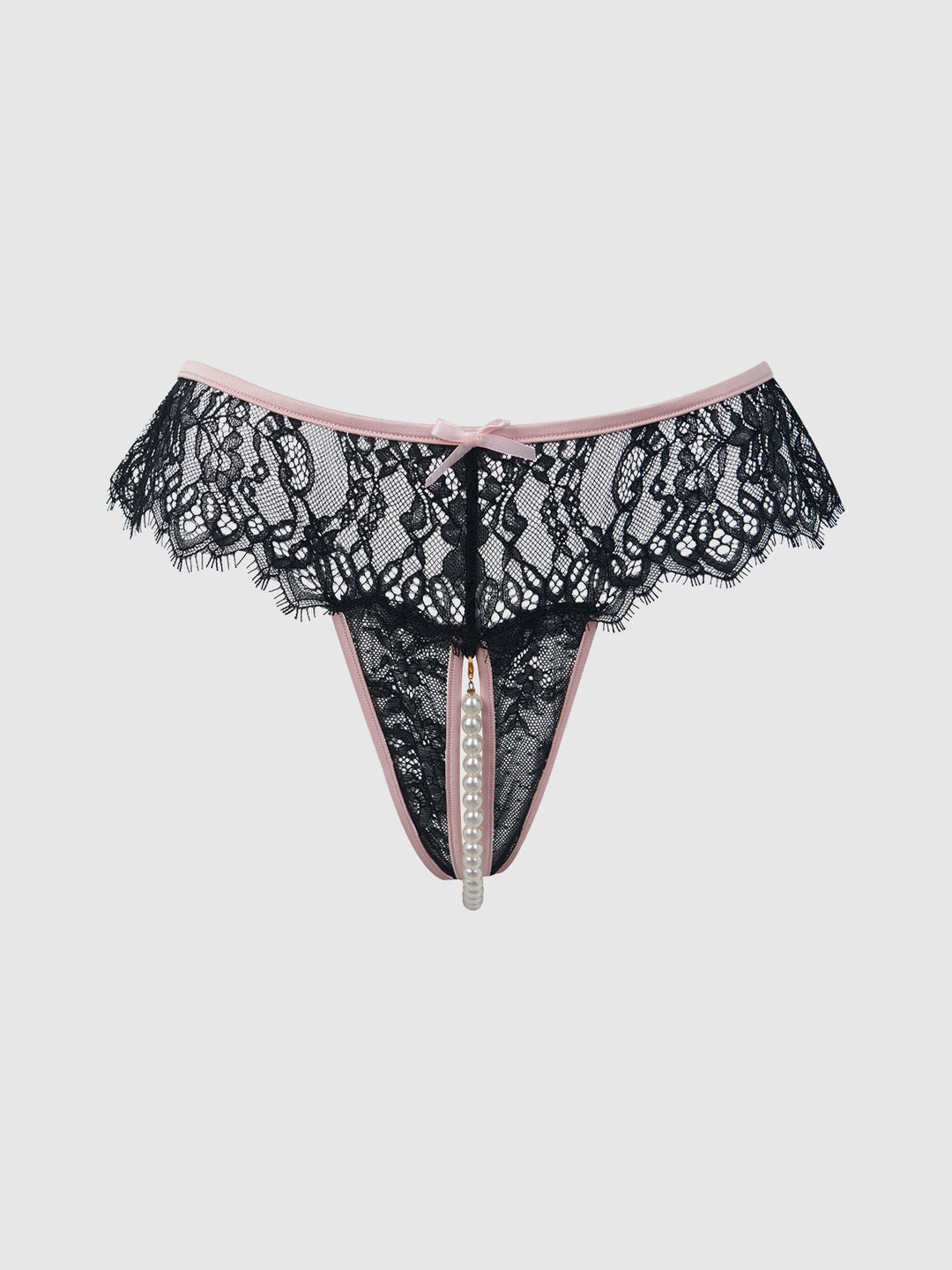 JOCELYN LACE &amp; PEARL CROTCHLESS THONG