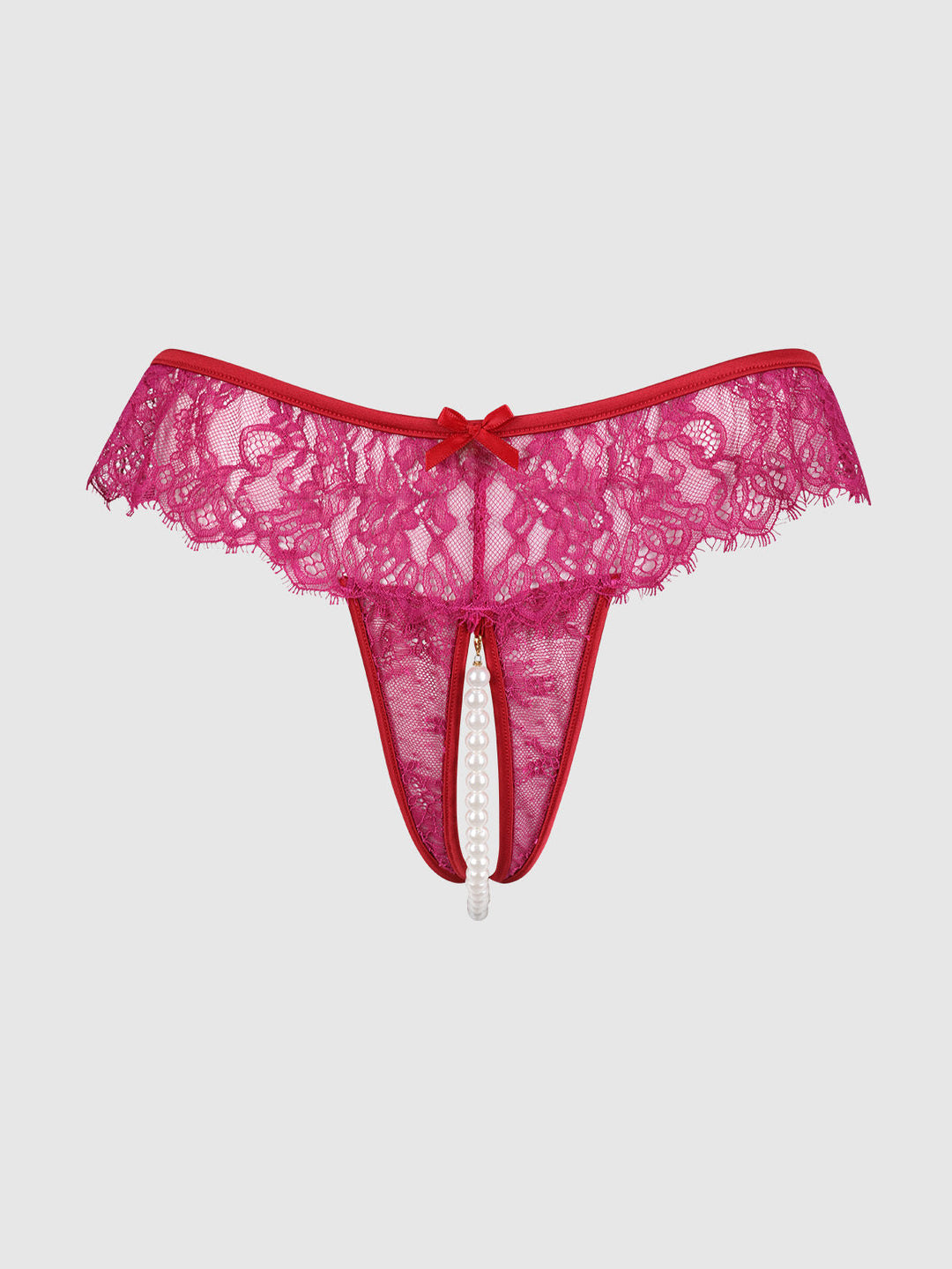 JOCELYN LACE &amp; PEARL CROTCHLESS THONG