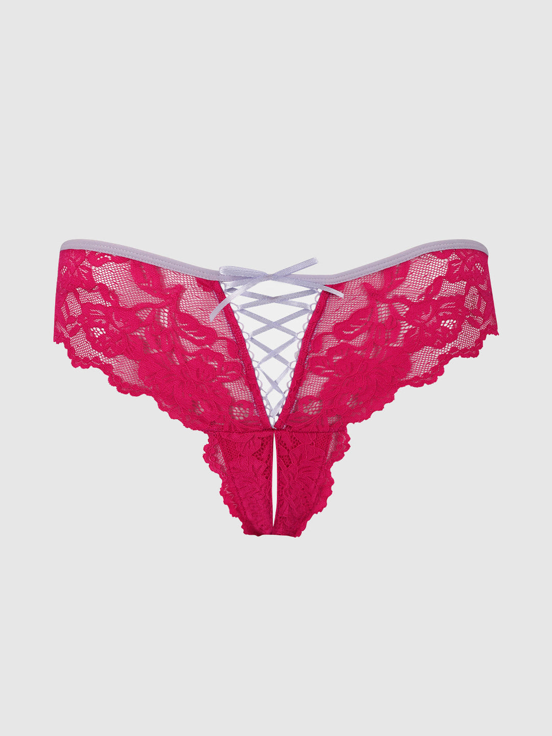 BELLA LACE UP FRONT LACE CROTCHLESS TANGA