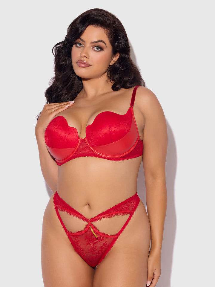 KIKI LACE &amp; FAUX LEATHER BALCONETTE &amp; OPEN BACK HIPSTER SET