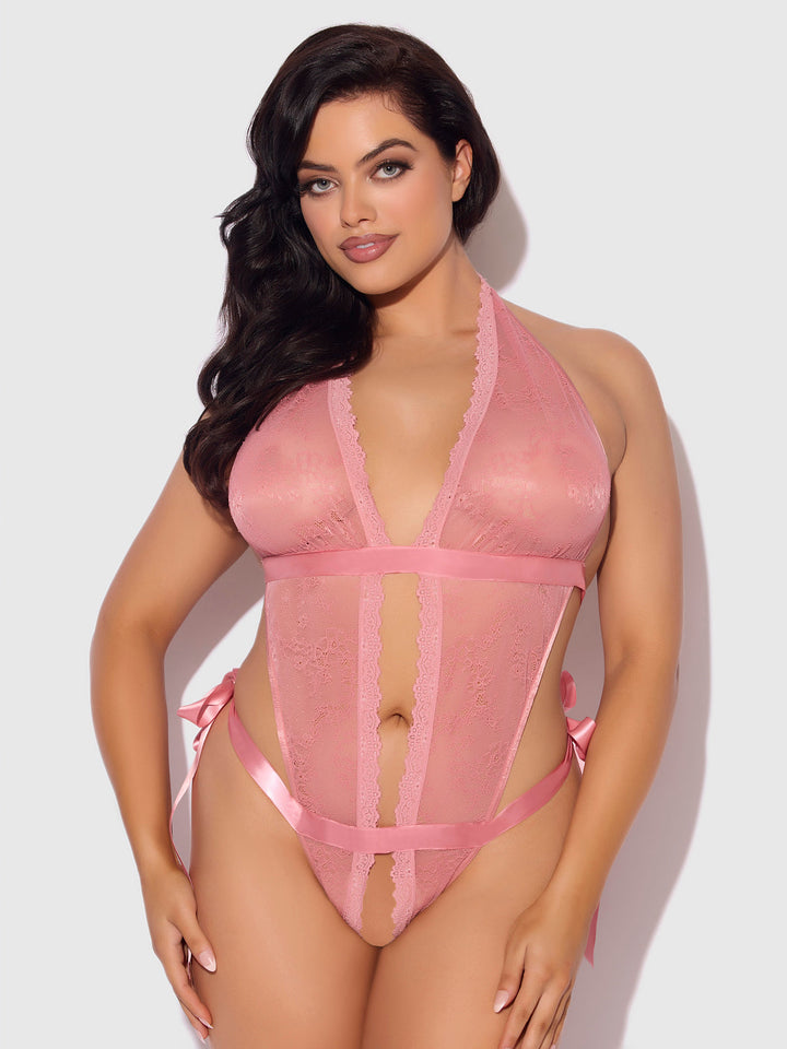 KIKI LACE &amp; SATIN DROP OFF TEDDY