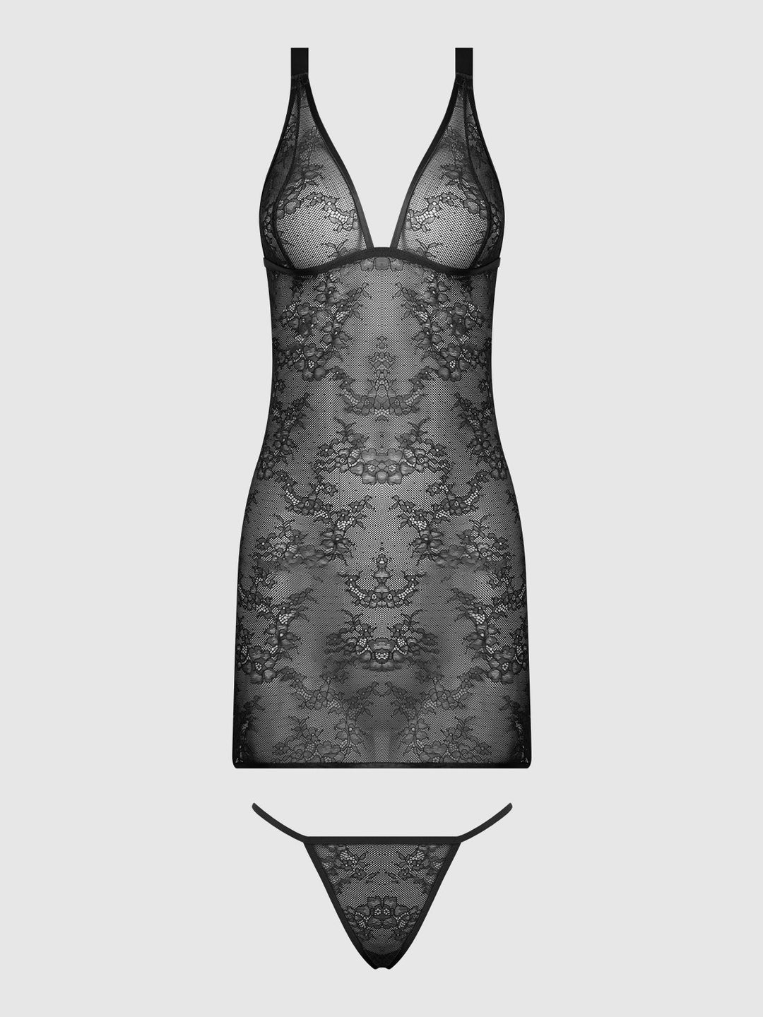 KIKI LACE STRAPPY &amp; BACKLESS CHEMISE &amp; G-STRING SET