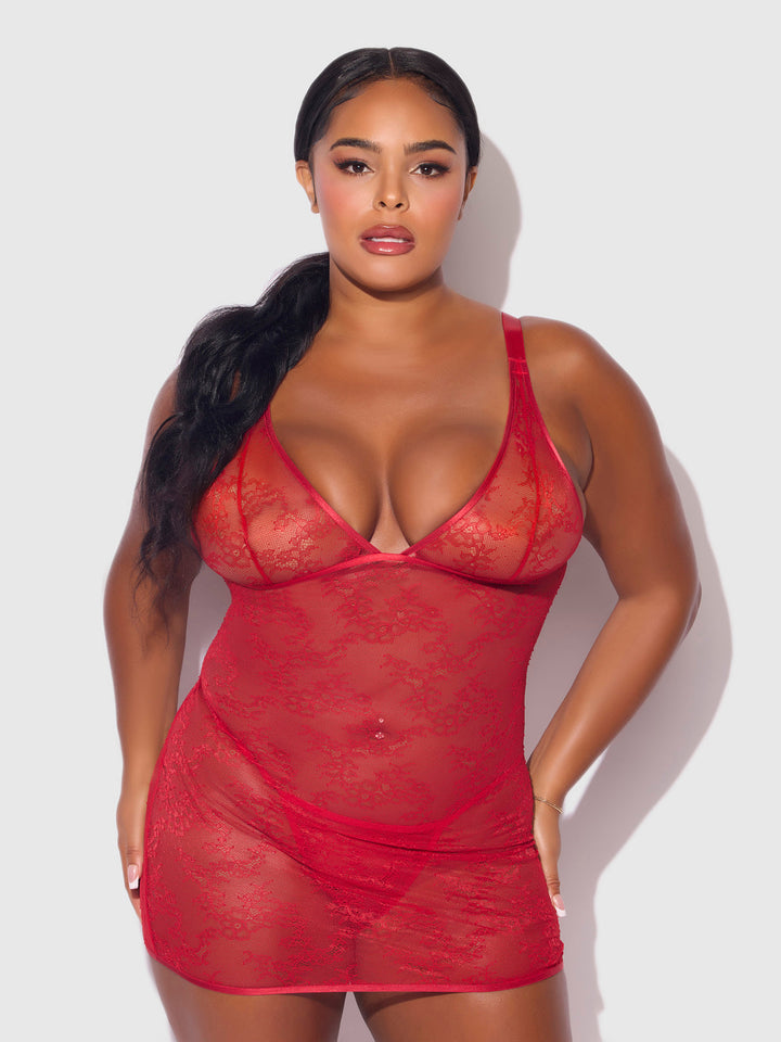 KIKI LACE STRAPPY &amp; BACKLESS CHEMISE &amp; G-STRING SET
