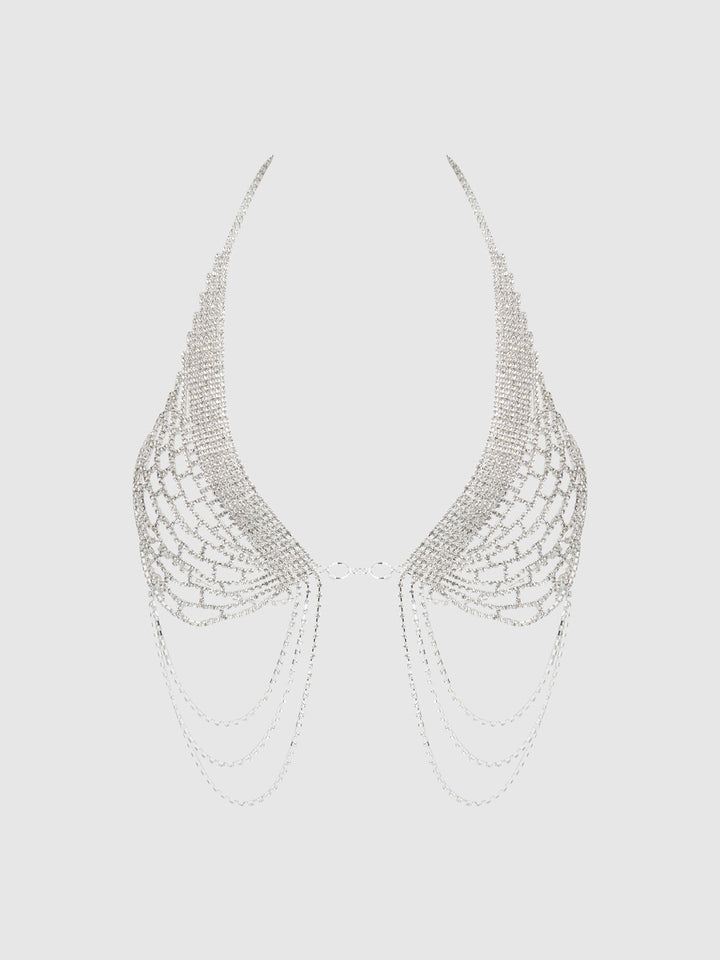 RHINESTONE NET HALTER WITH OPENABLE FRONT