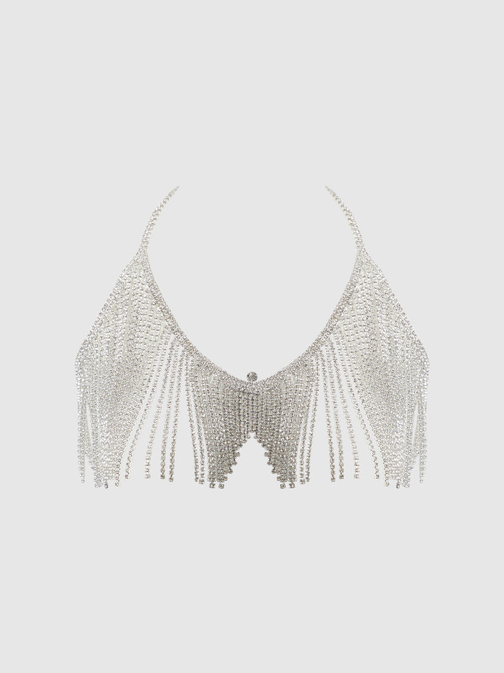 RHINESTONE DANGLE V-NECK BRA