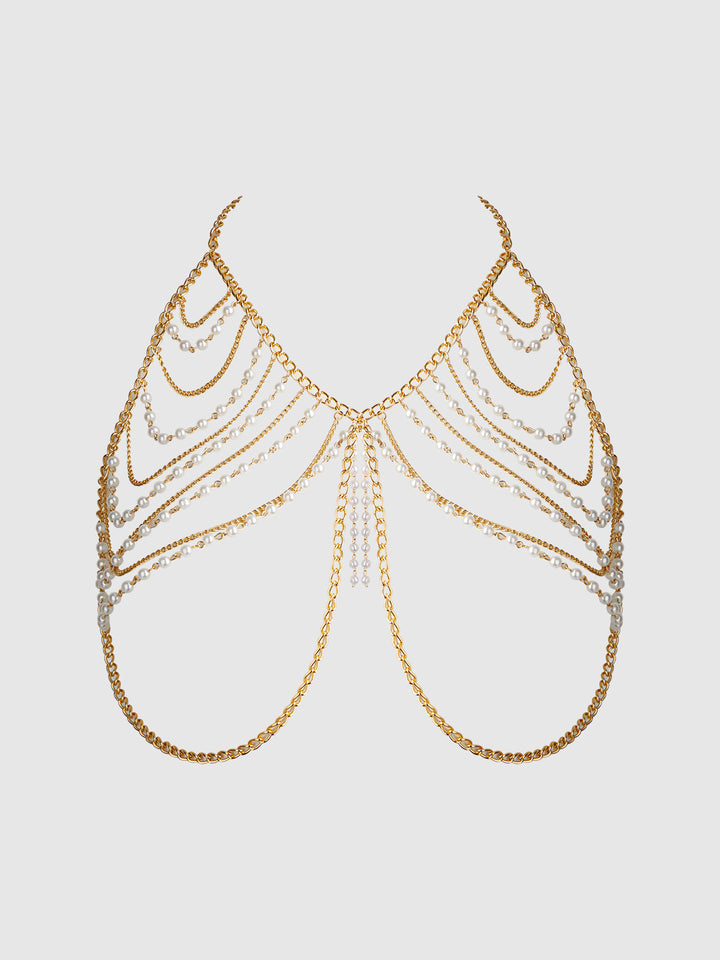 PEARL &amp; CHAIN DRAPED BRALETTE