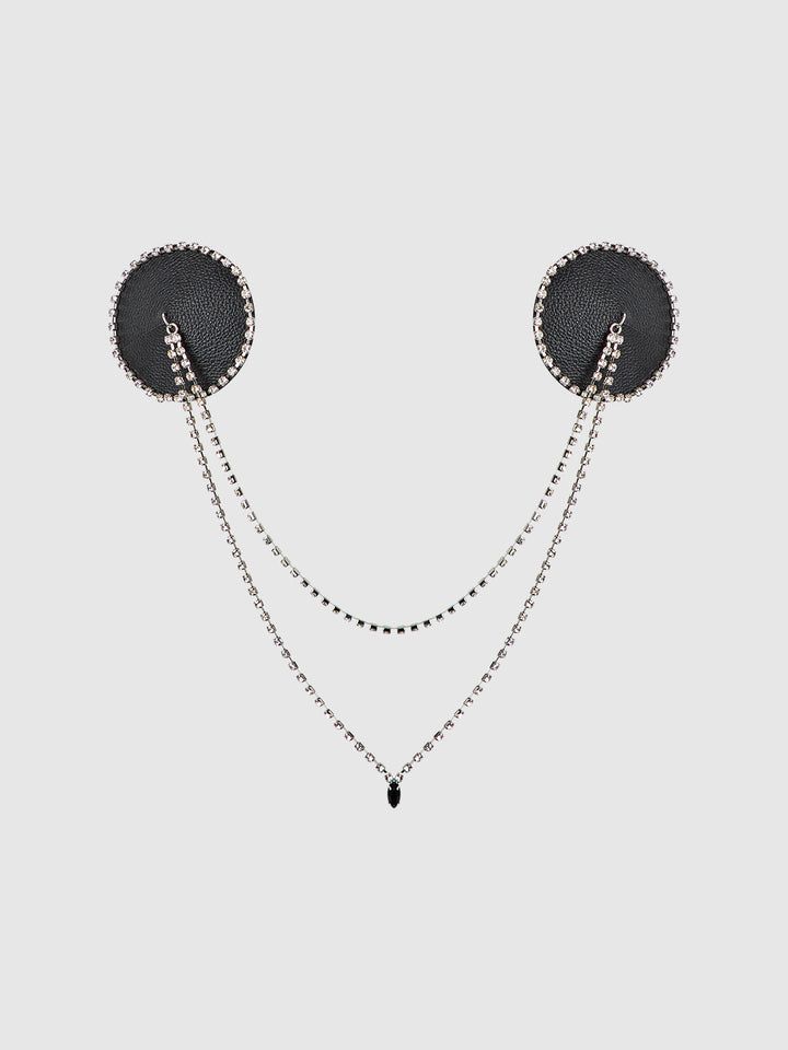 RHINESTONE &amp; LEATHER-LIKE DRAPED PASTIES