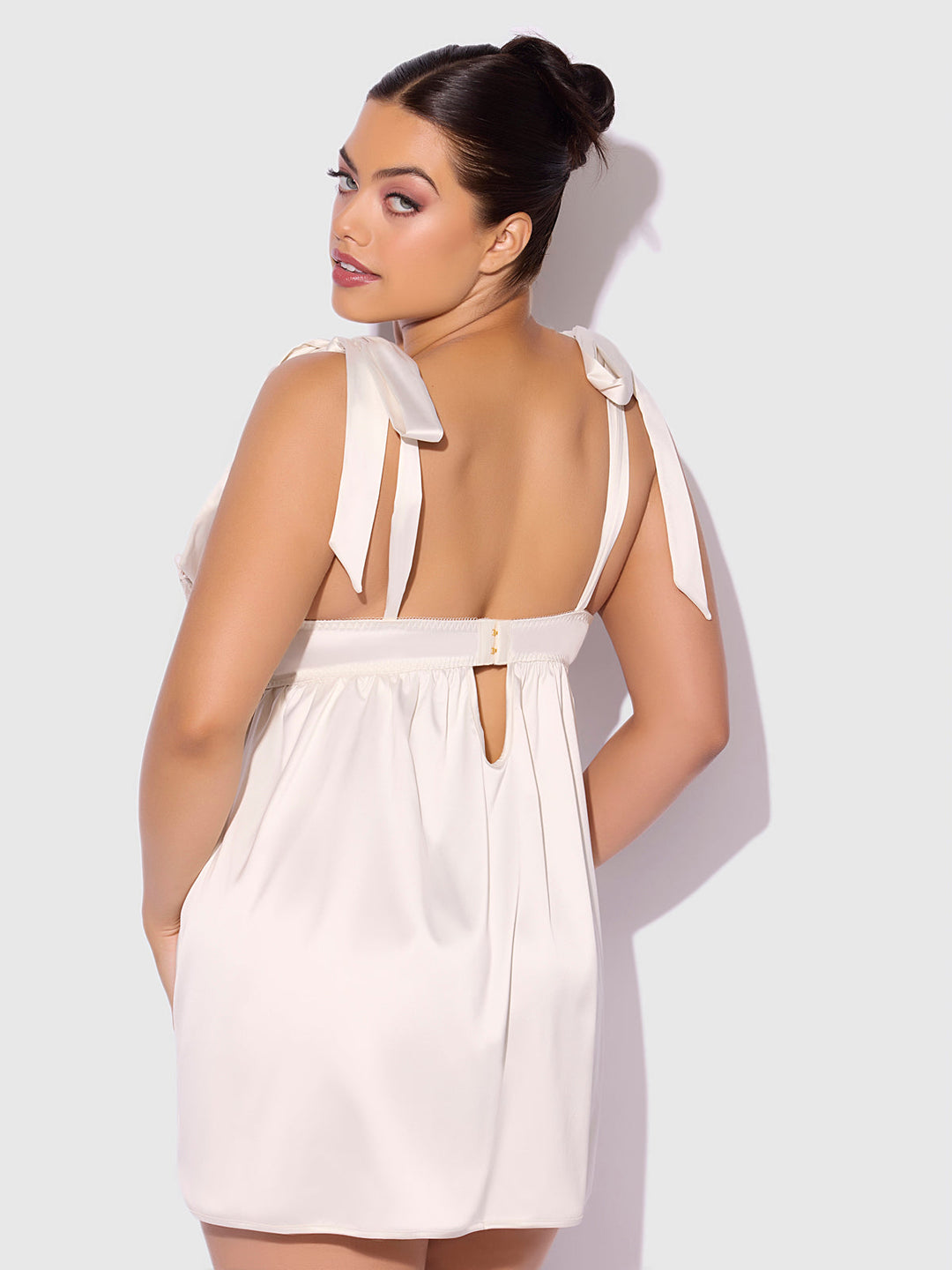 ROSALIE SATIN &amp; EMBROIDERED LACE BABYDOLL &amp; G-STRING SET