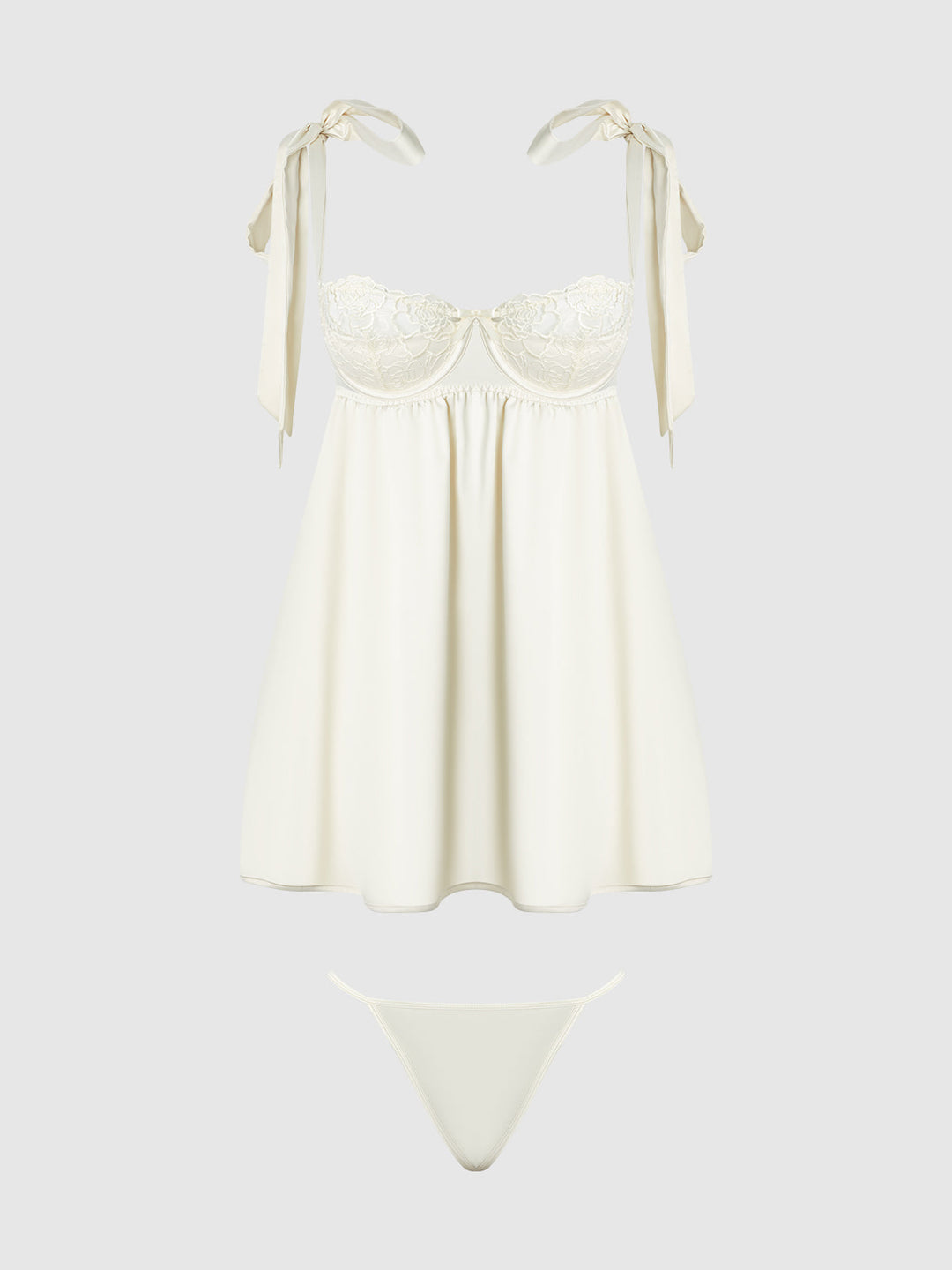 ROSALIE SATIN &amp; EMBROIDERED LACE BABYDOLL &amp; G-STRING SET
