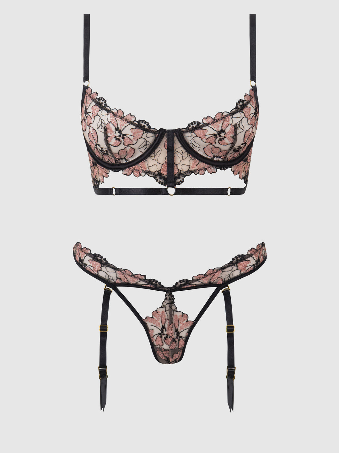 NOVA BLACKLIGHT LACE BRA &amp; GARTERED THONG SET