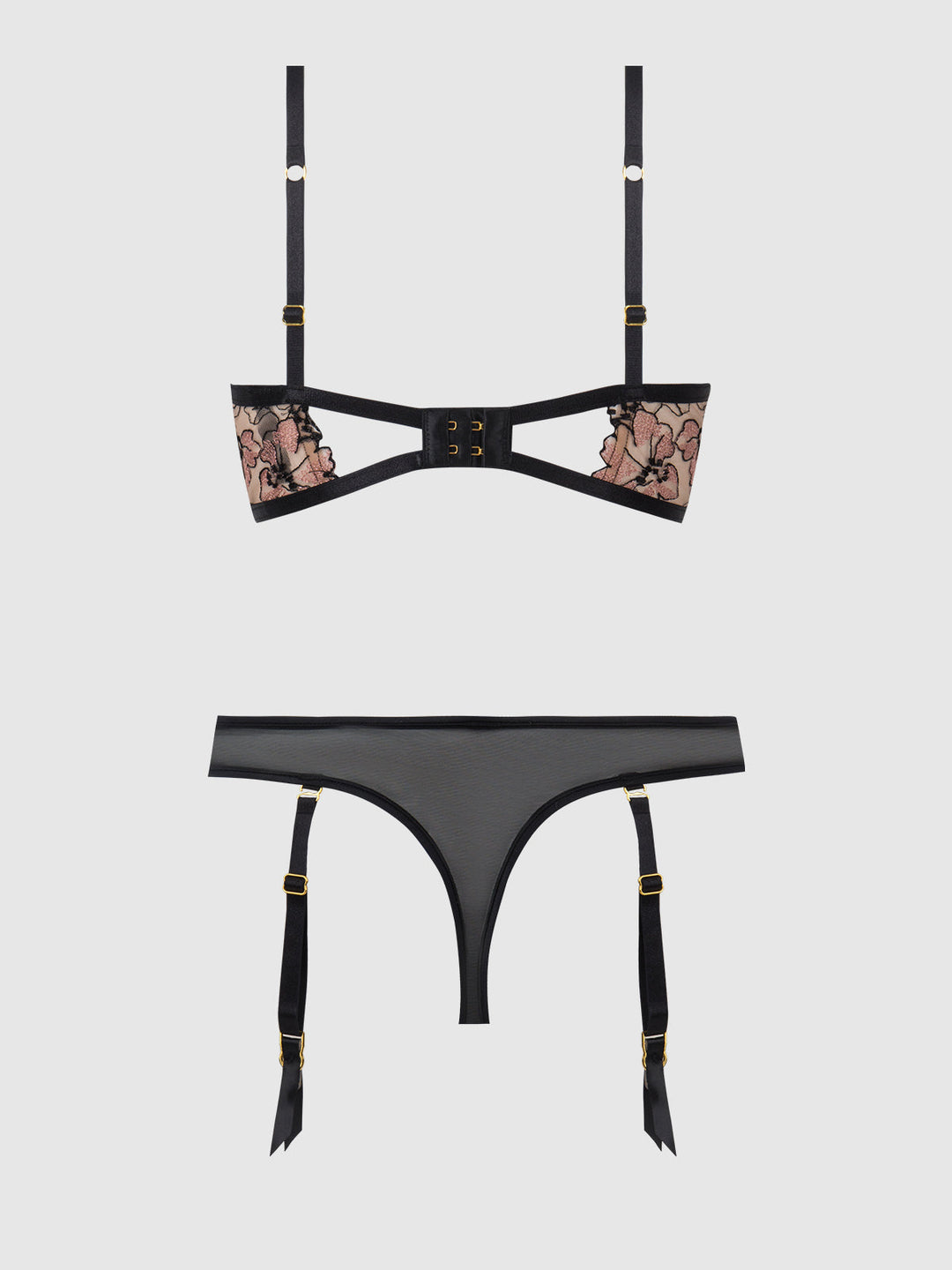 NOVA BLACKLIGHT LACE BRA &amp; GARTERED THONG SET