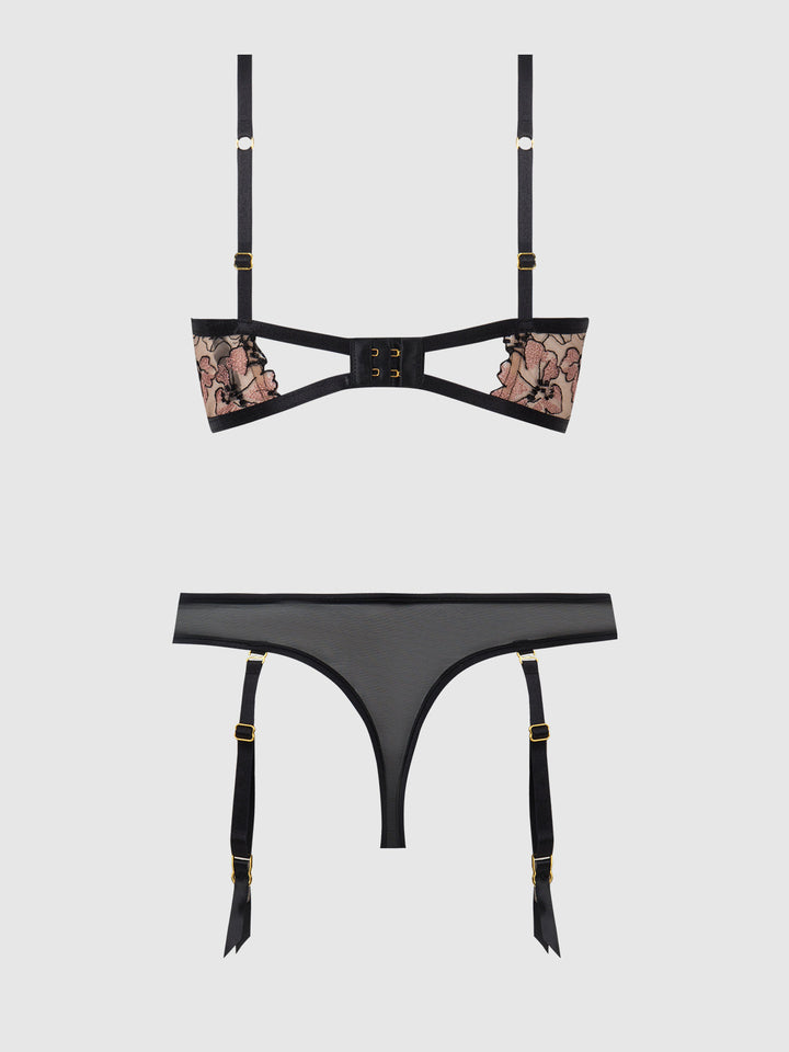 NOVA BLACKLIGHT LACE BRA &amp; GARTERED THONG SET