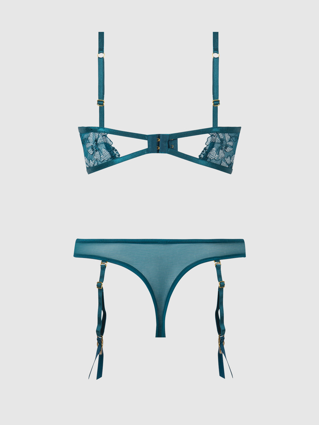 NOVA BLACKLIGHT LACE BRA &amp; GARTERED THONG SET