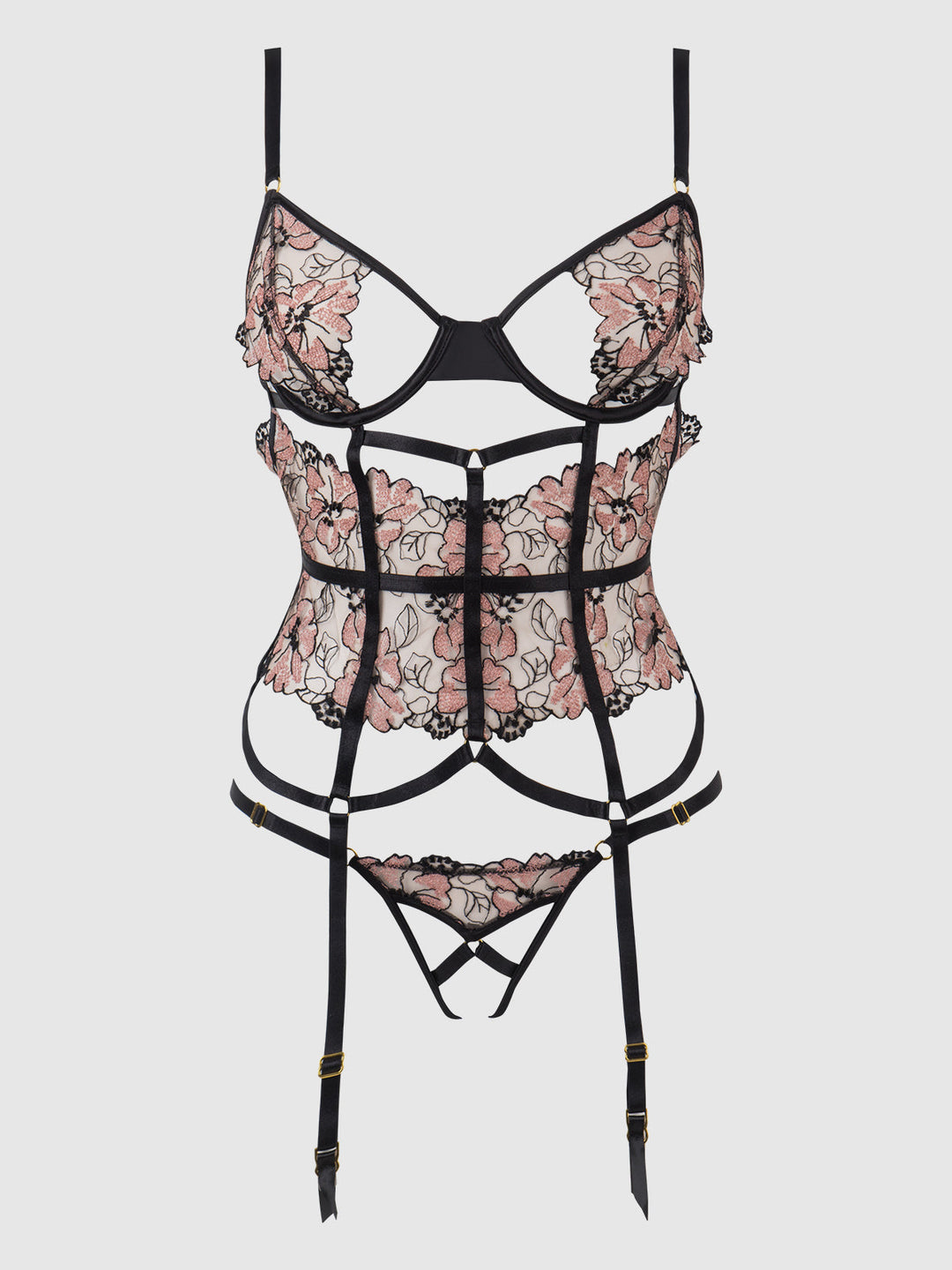 NOVA BLACKLIGHT LACE CORSET &amp; CROTCHLESS G-STRING SET