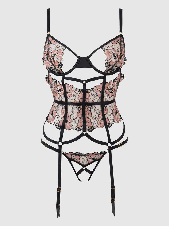 NOVA BLACKLIGHT LACE CORSET &amp; CROTCHLESS G-STRING SET