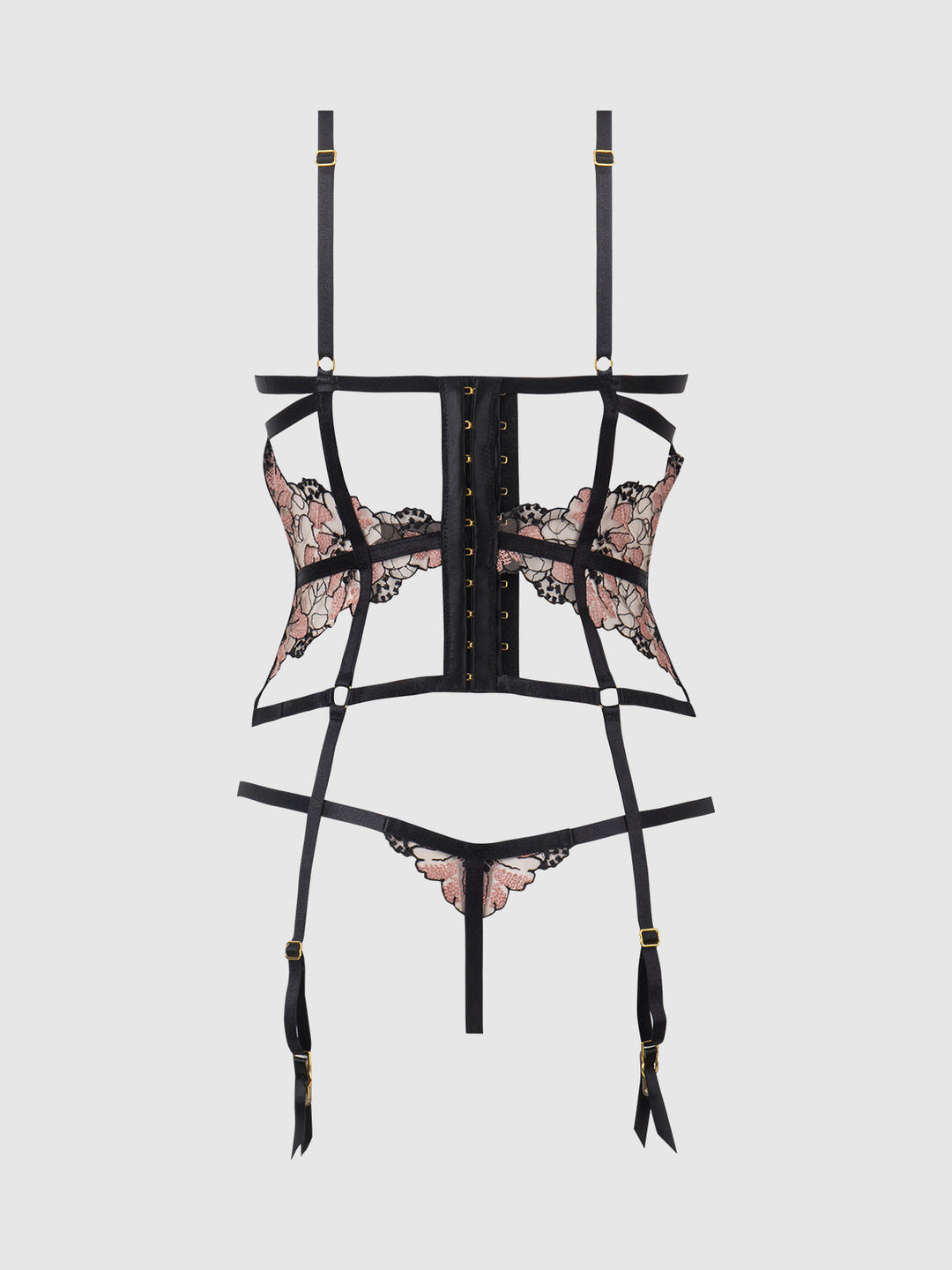 NOVA BLACKLIGHT LACE CORSET &amp; CROTCHLESS G-STRING SET