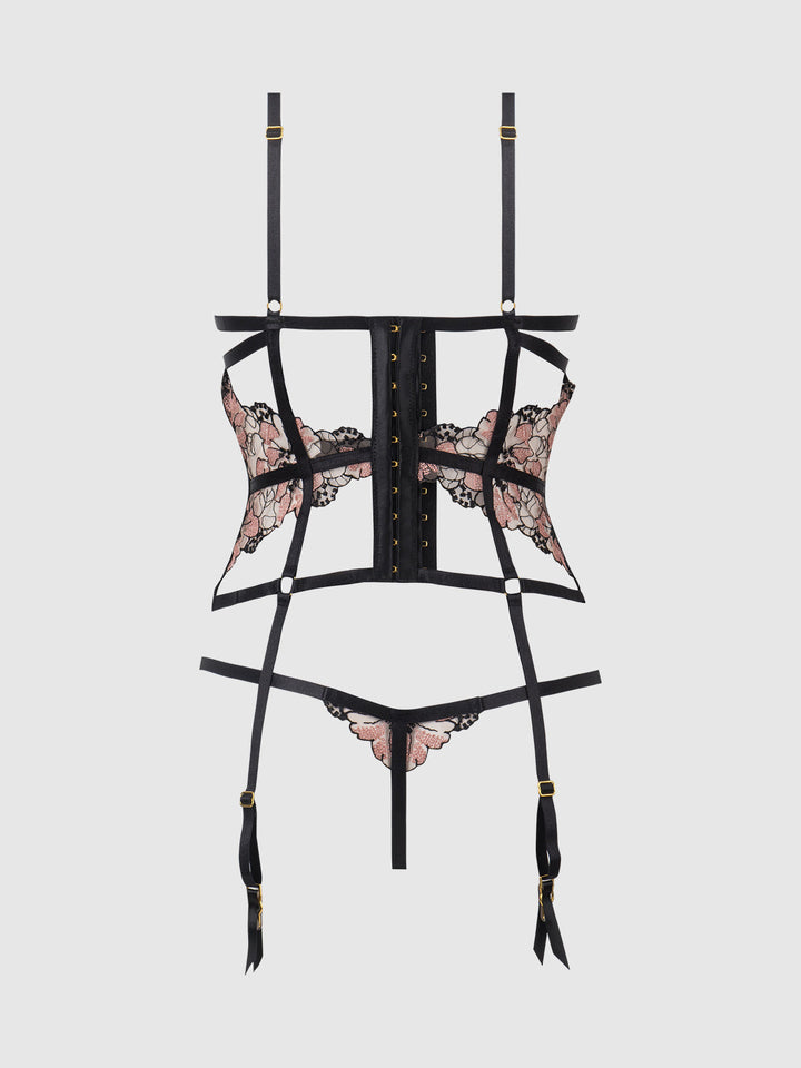 NOVA BLACKLIGHT LACE CORSET &amp; CROTCHLESS G-STRING SET