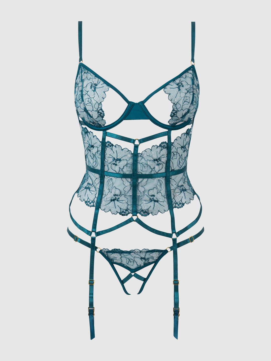 NOVA BLACKLIGHT LACE CORSET &amp; CROTCHLESS G-STRING SET