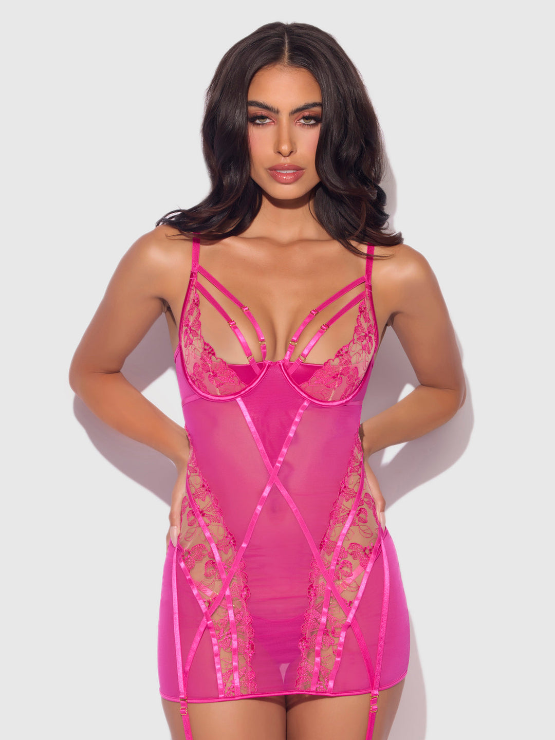 NOVA BLACKLIGHT LACE CHEMISE &amp; THONG SET