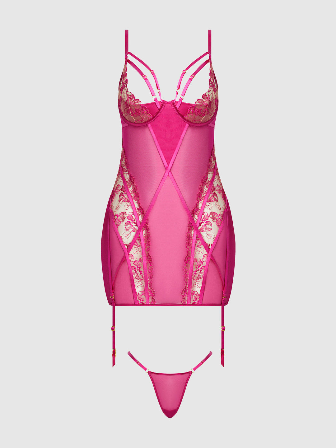 NOVA BLACKLIGHT LACE CHEMISE &amp; THONG SET