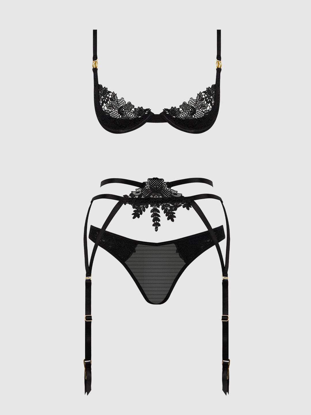 ASHLEY ALEXISS LACE DEMI BRA, BIKINI &amp; GARTER SET