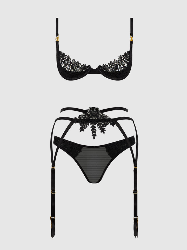 ASHLEY ALEXISS LACE DEMI BRA, BIKINI &amp; GARTER SET