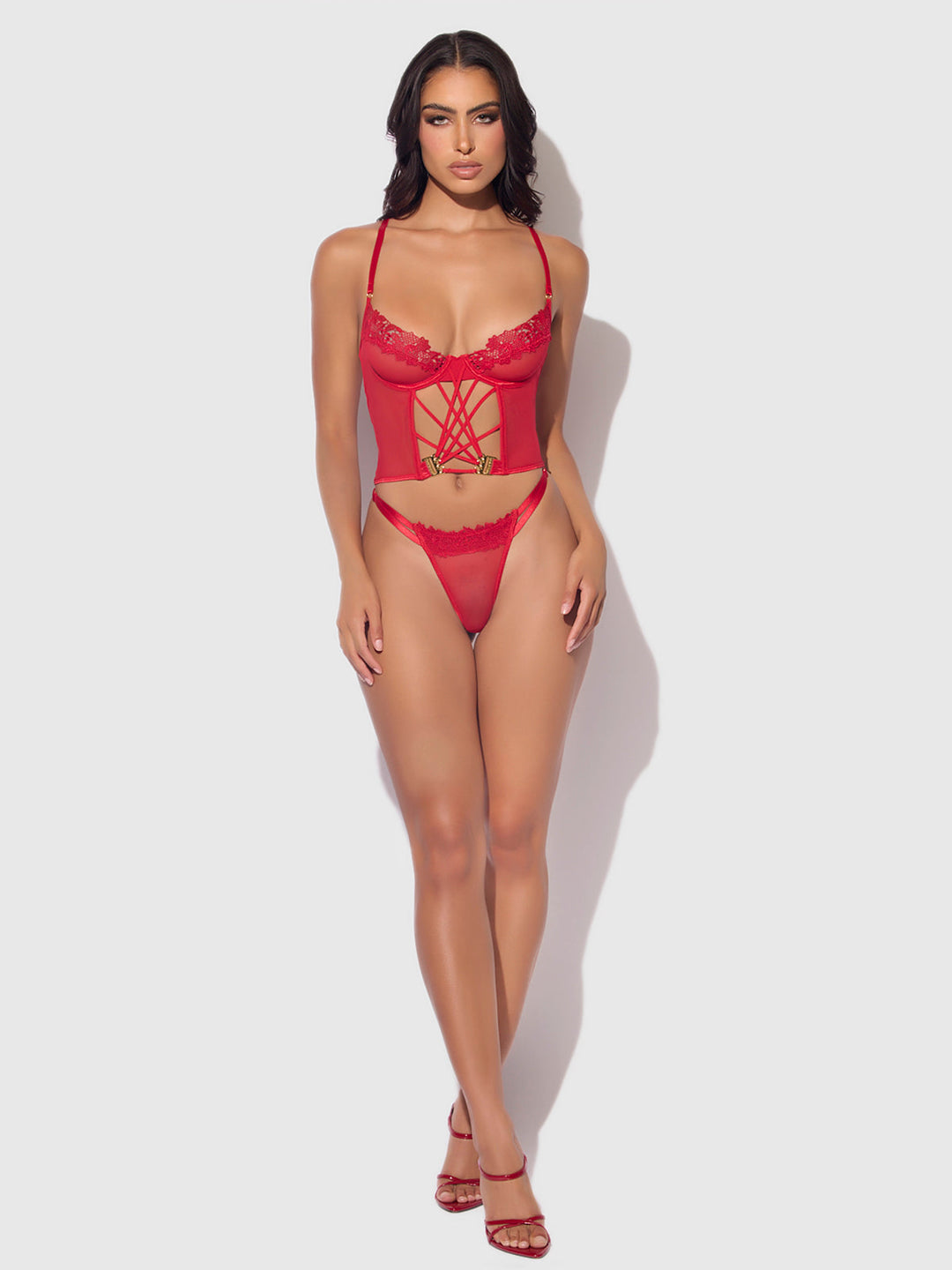 ASHLEY ALEXISS LACE BUSTIER  &amp; G-STRING SET