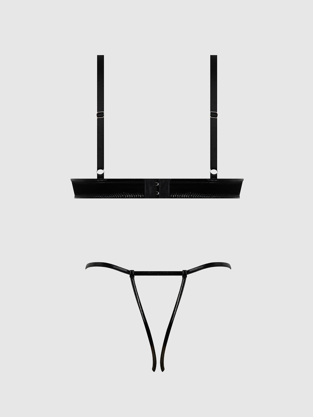 TRINITY PATENT BRA &amp; LACE UP CROTCHLESS PANTY SET