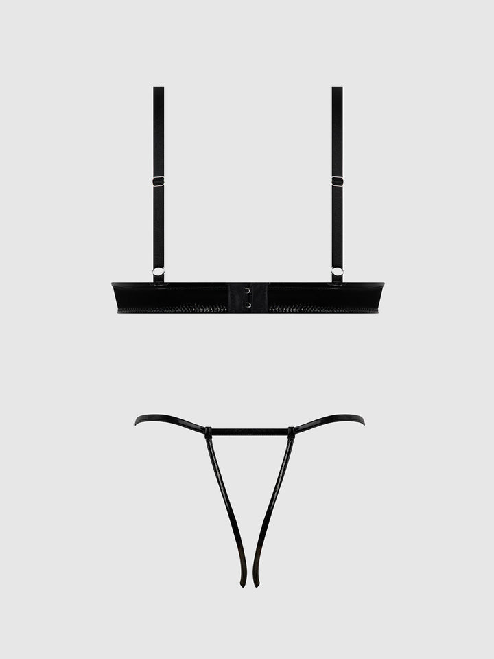 TRINITY PATENT BRA &amp; LACE UP CROTCHLESS PANTY SET