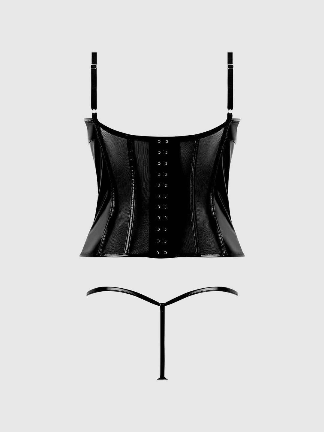TRINITY PATENT LACE UP BUSTIER &amp; G-STRING SET