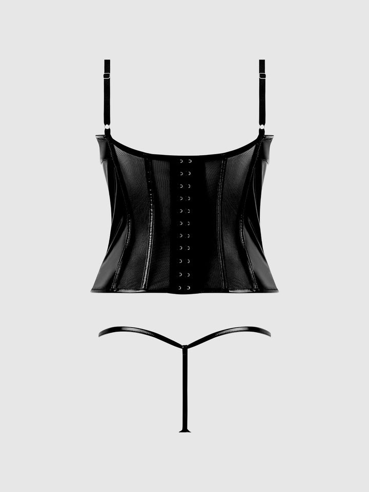 TRINITY PATENT LACE UP BUSTIER &amp; G-STRING SET