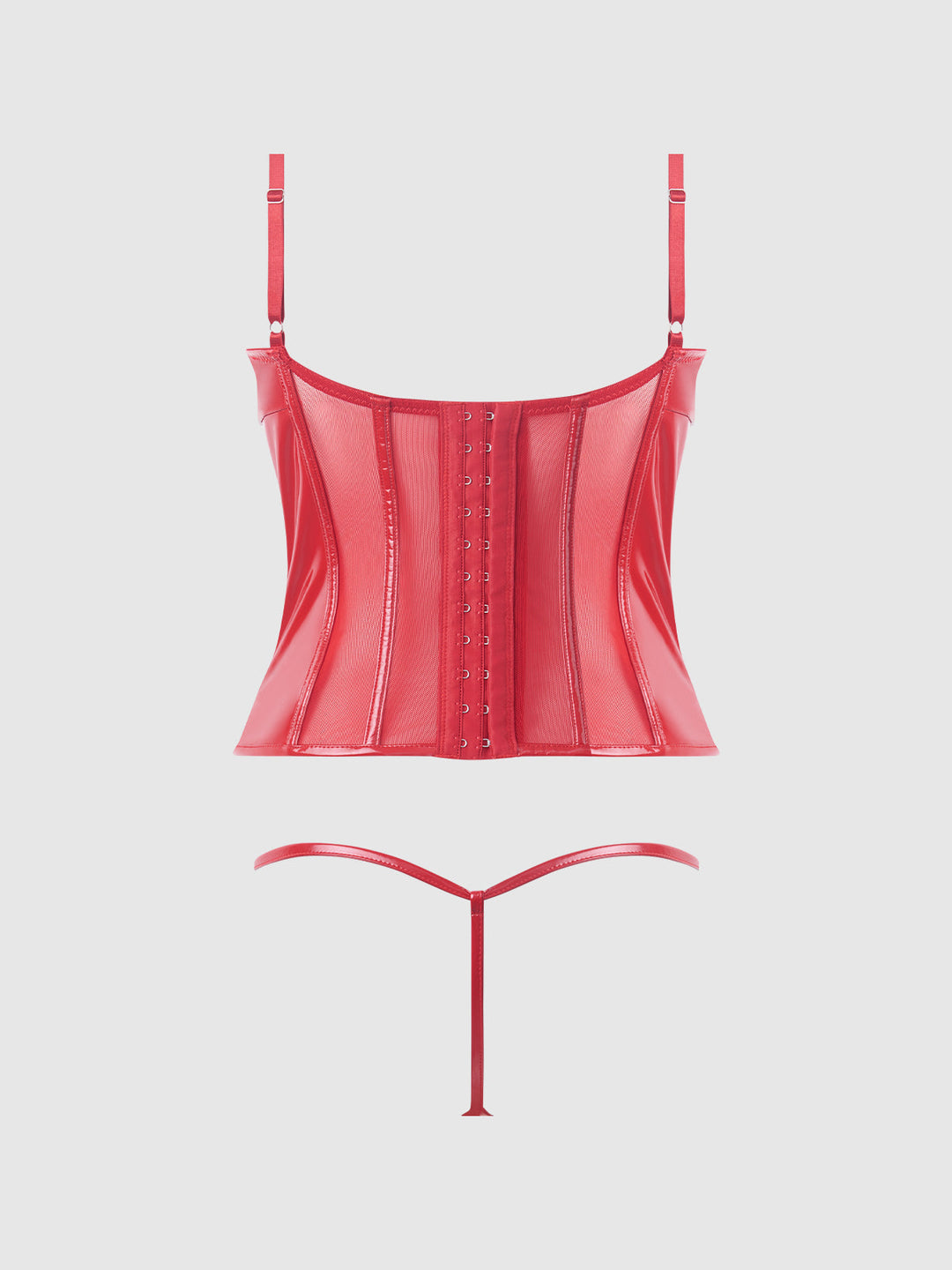 TRINITY PATENT LACE UP BUSTIER &amp; G-STRING SET