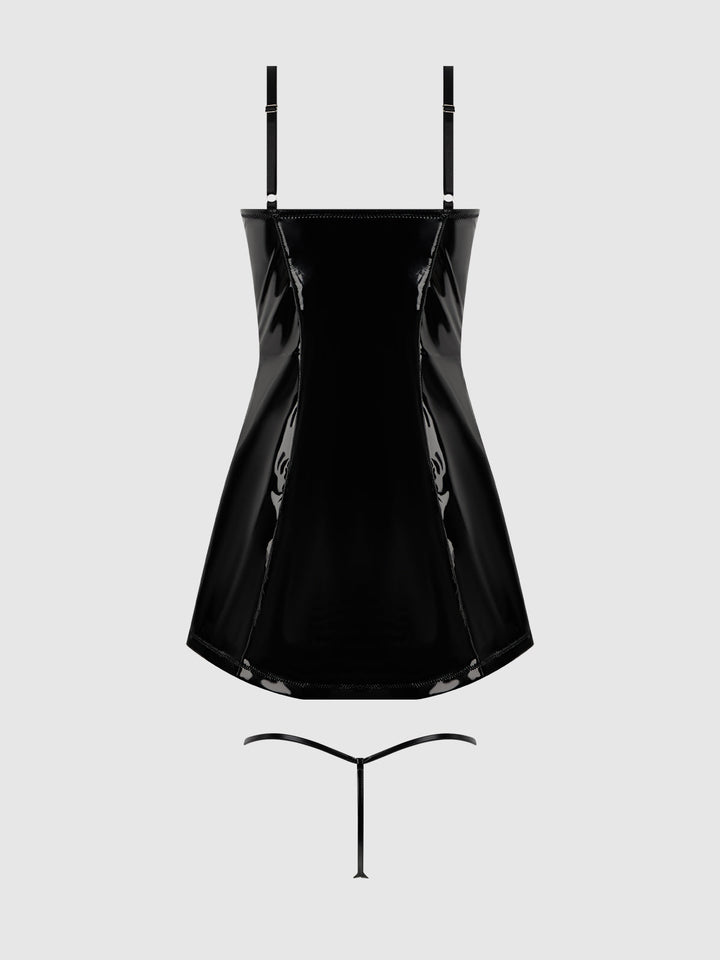 TRINITY PATENT CHEMISE &amp; G-STRING SET