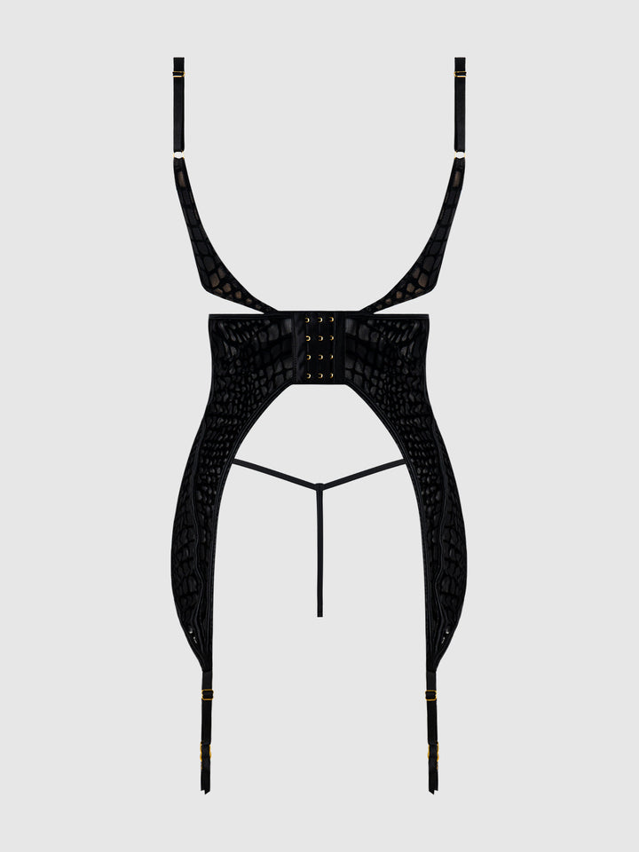 SNAKE VELVET-BURNOUT MESH CHEMISE &amp; G-STRING SET