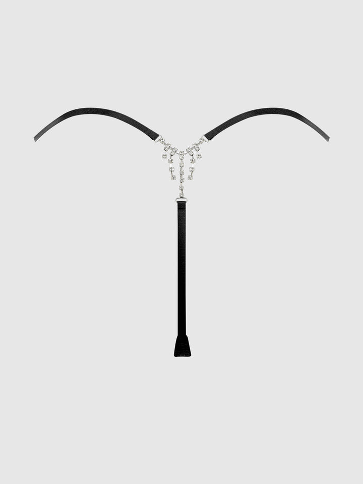 KRYSTAL SIDE SLIDER &amp; RHINESTONE FRINGE BACK G-STRING