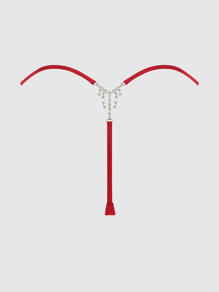 KRYSTAL SIDE SLIDER &amp; RHINESTONE FRINGE BACK G-STRING
