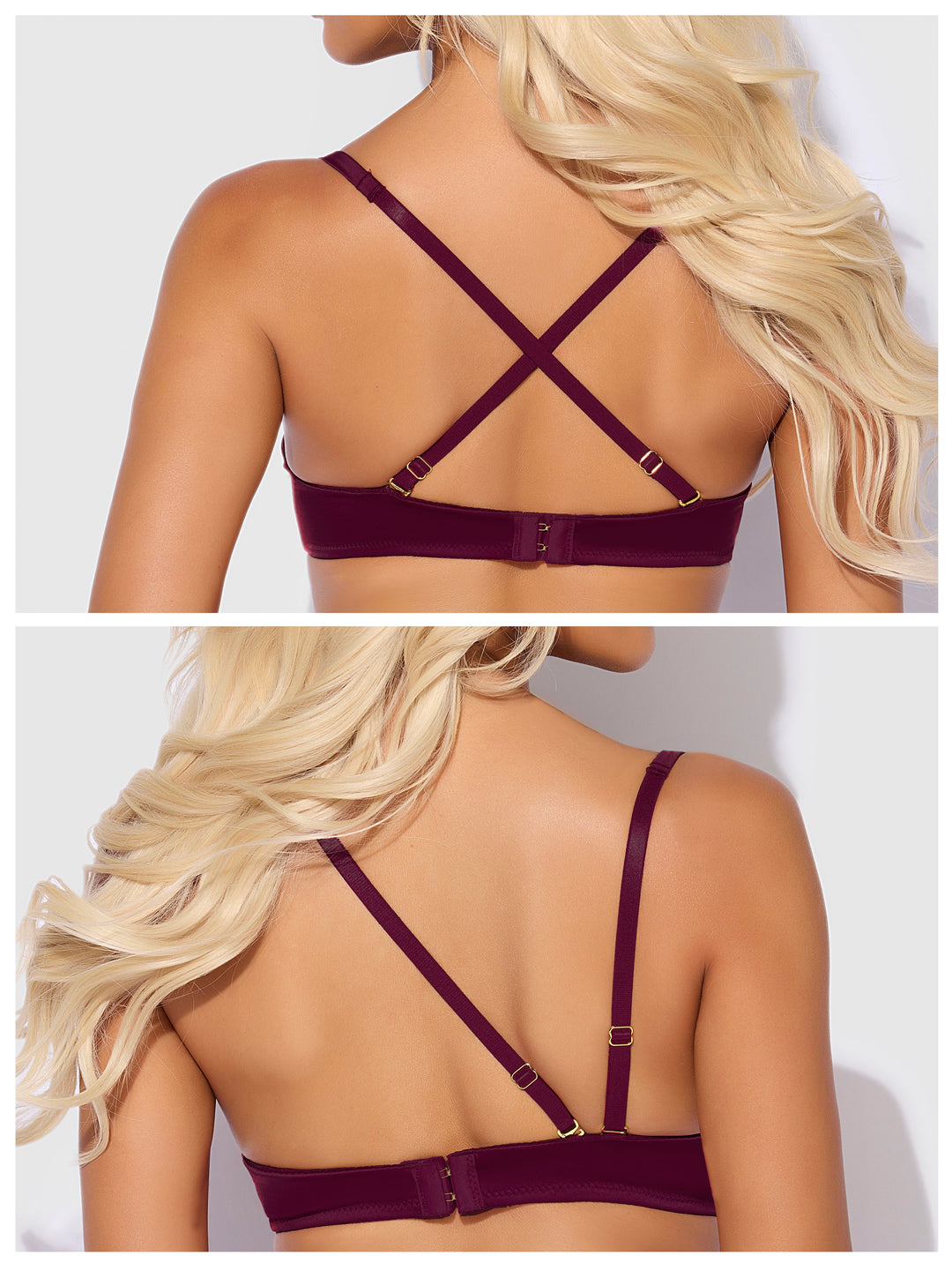 BRIGETA SATIN DEEP PLUNGE PUSH UP BRA, GARTER &amp; THONG SET