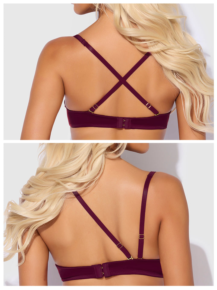 BRIGETA SATIN DEEP PLUNGE PUSH UP BRA, GARTER &amp; THONG SET