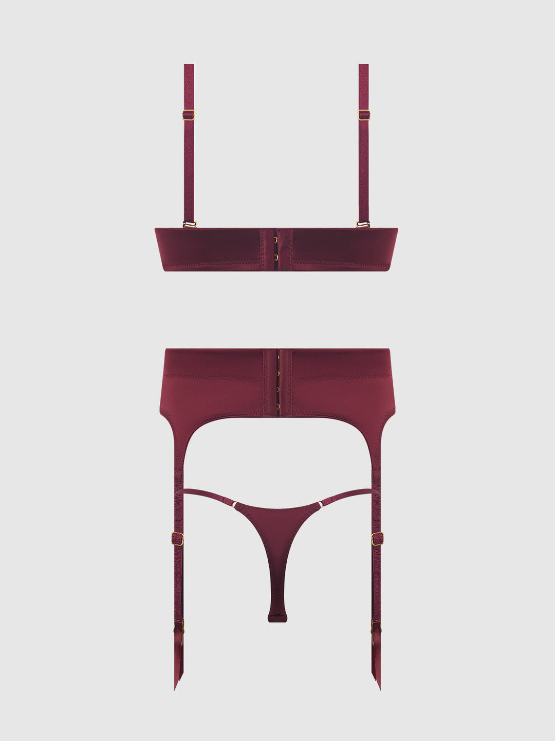 BRIGETA SATIN DEEP PLUNGE PUSH UP BRA, GARTER &amp; THONG SET