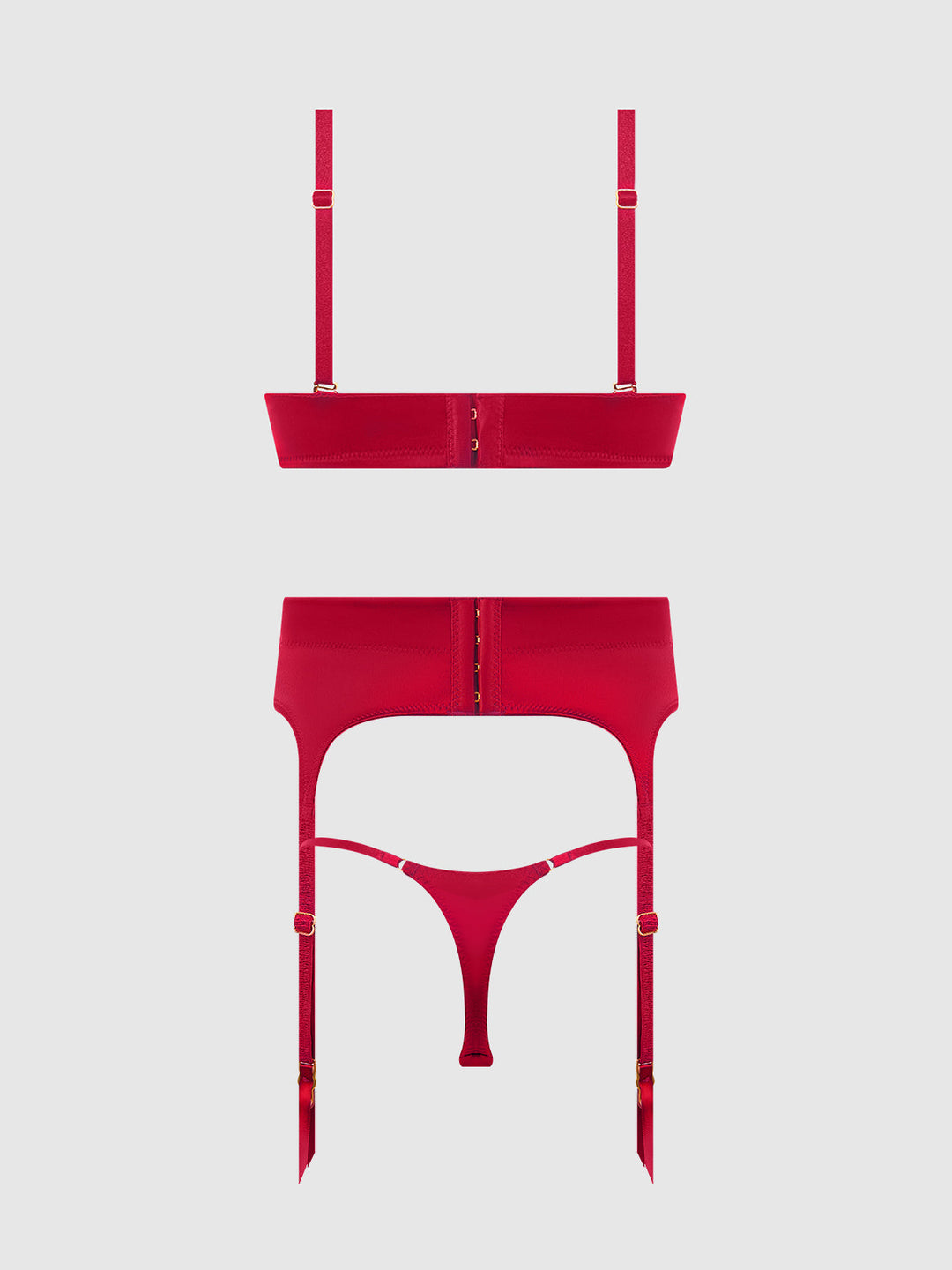 BRIGETA SATIN DEEP PLUNGE PUSH UP BRA, GARTER &amp; THONG SET
