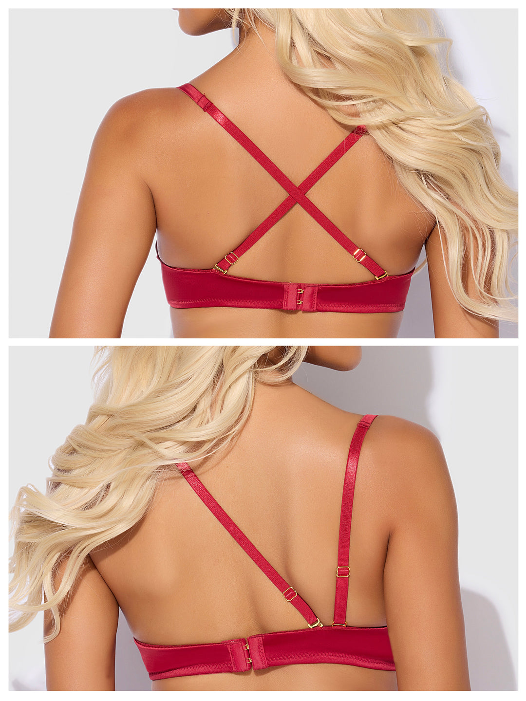 BRIGETA SATIN DEEP PLUNGE PUSH UP BRA, GARTER &amp; THONG SET